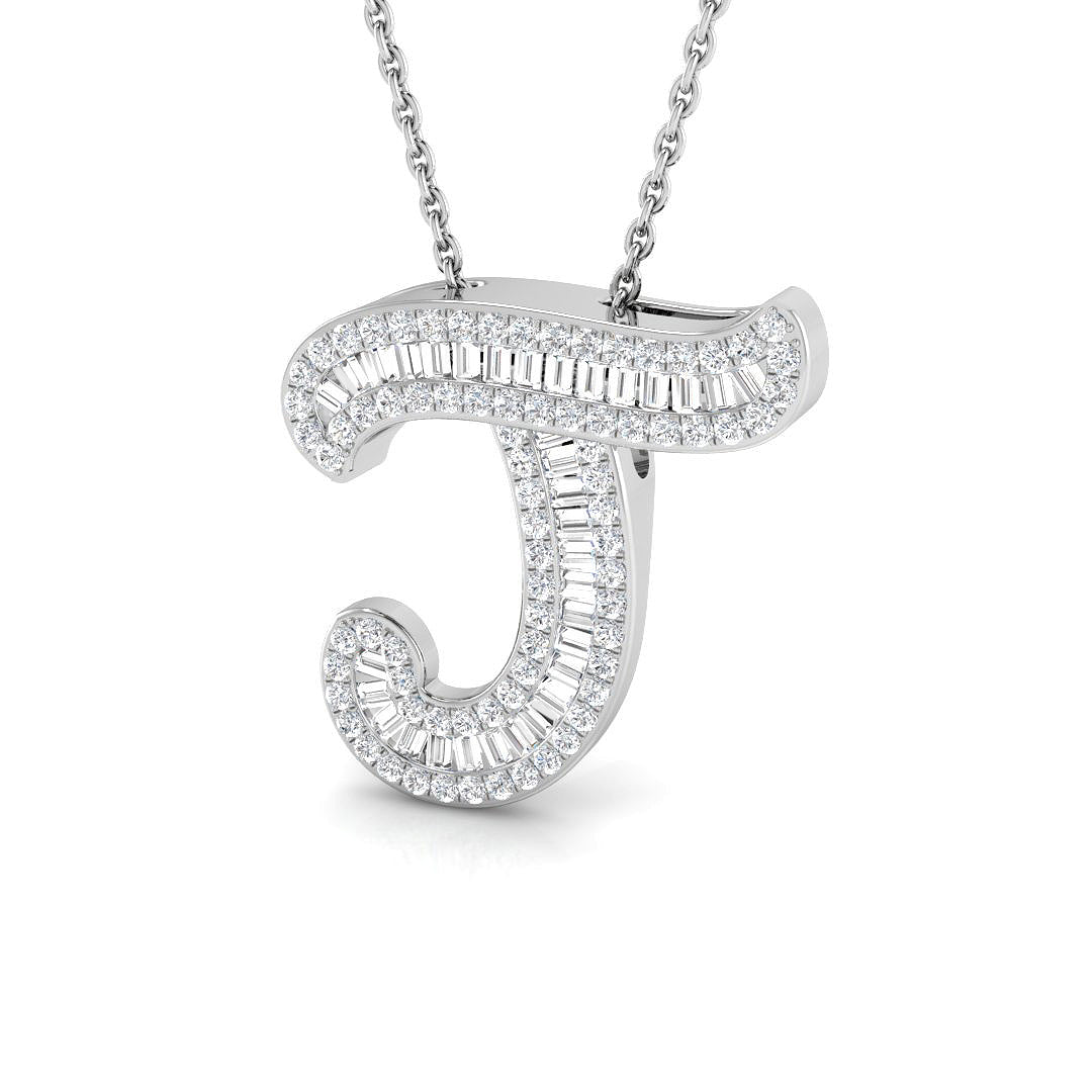9ct white gold J initial pendant natural diamond