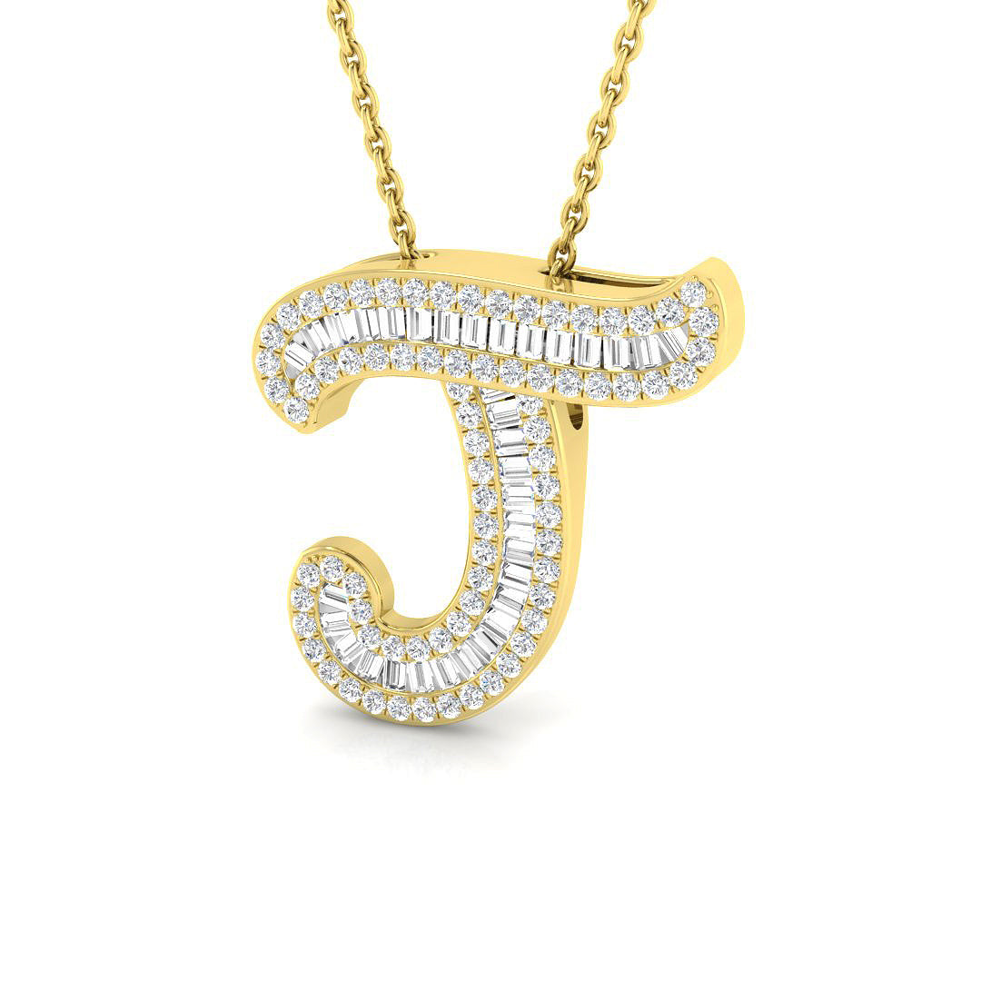 Yellow Gold Baguette Diamond Initials Pendant