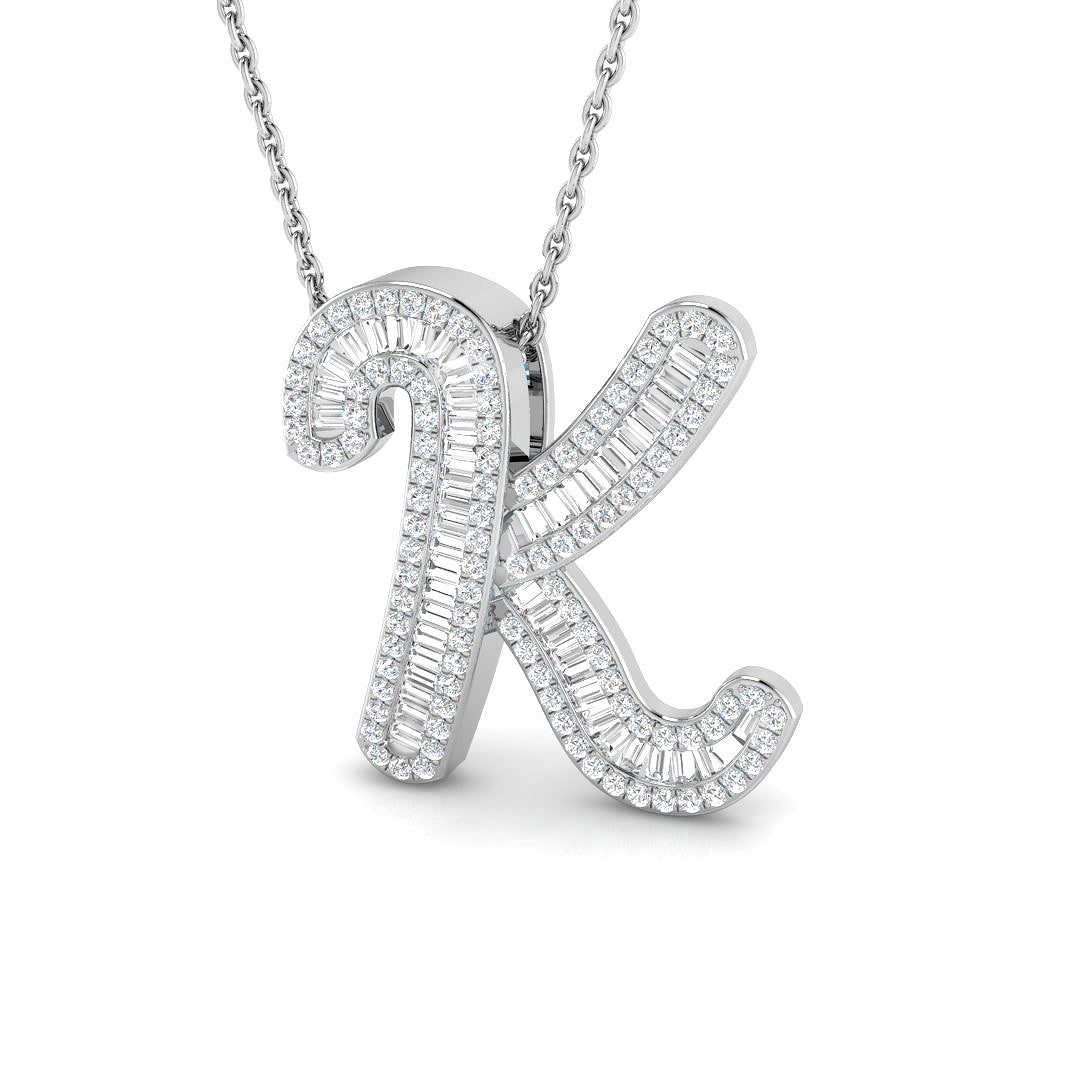 9ct white gold K initial pendant natural diamond