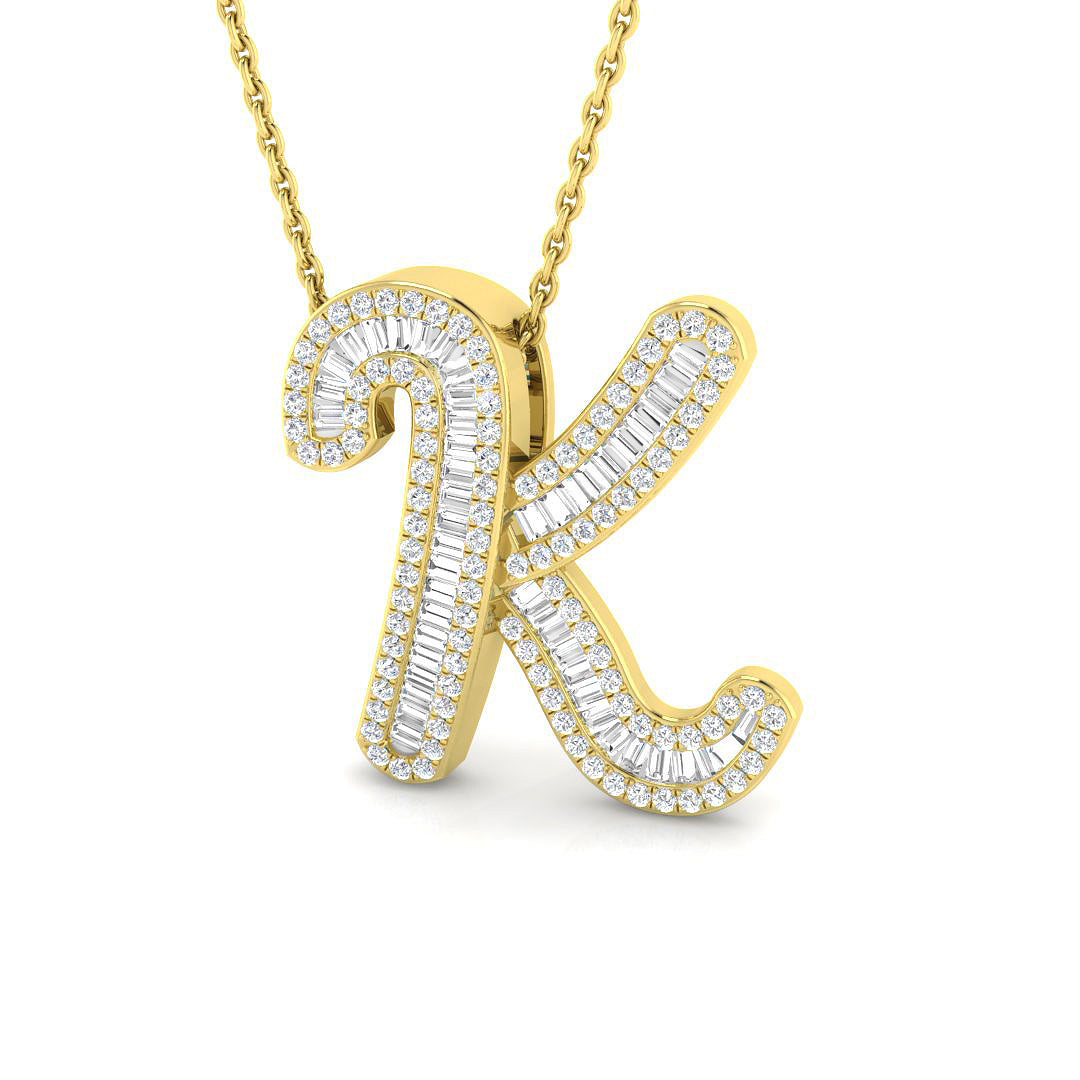 Yellow Gold Baguette Diamond Initials Pendant