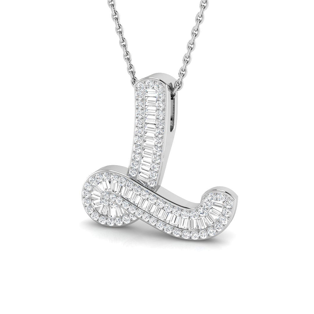9ct white gold L initial pendant natural diamond