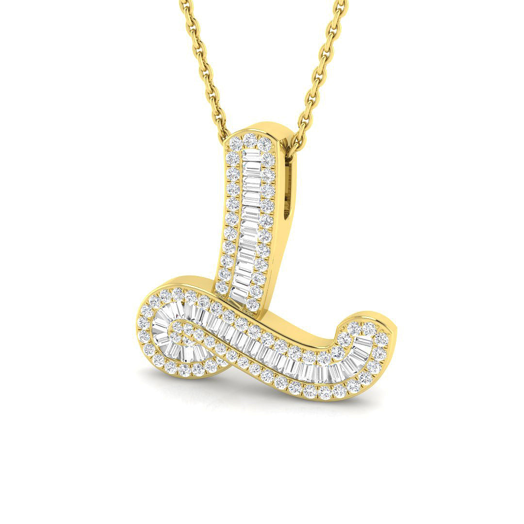 Yellow Gold Baguette Diamond Initials Pendant