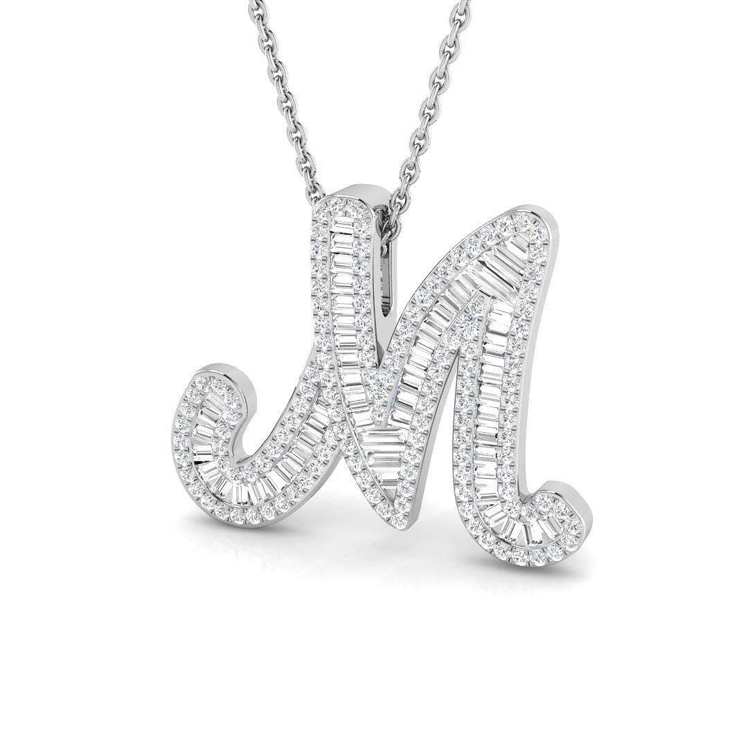 9ct white gold M initial pendant natural diamond