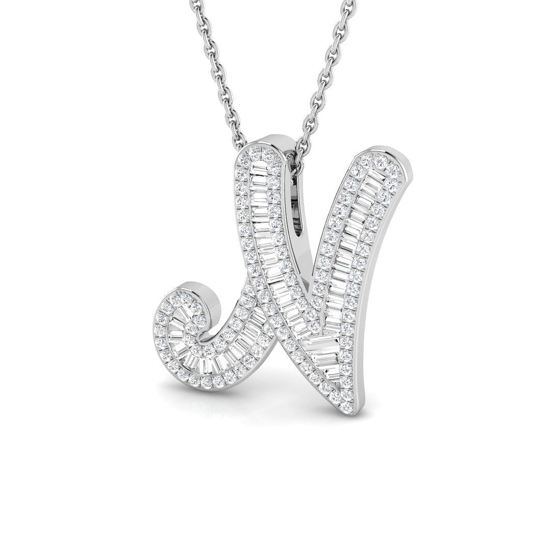 9ct white gold N initial pendant natural diamond