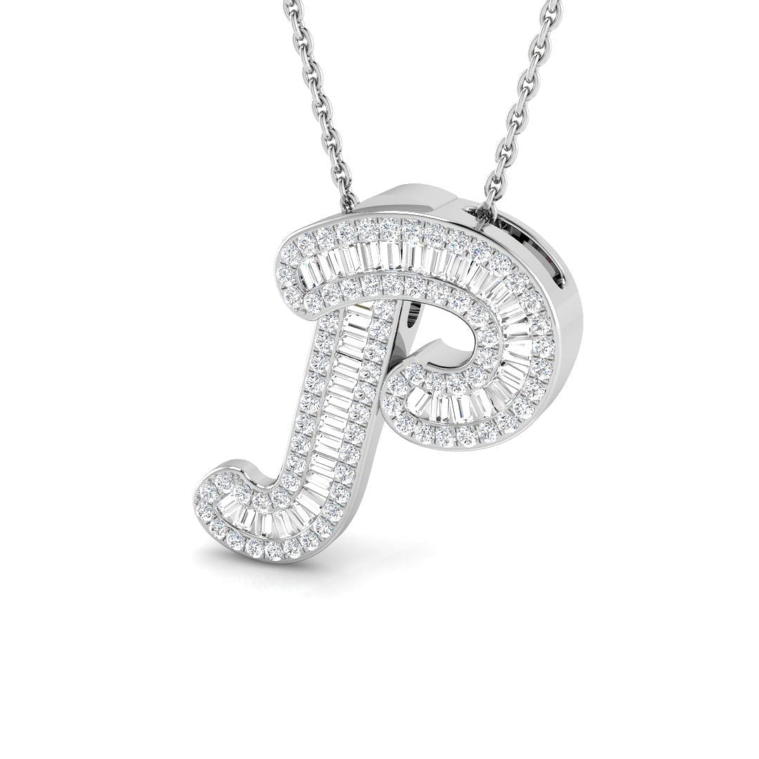 9ct white gold P initial pendant natural diamond
