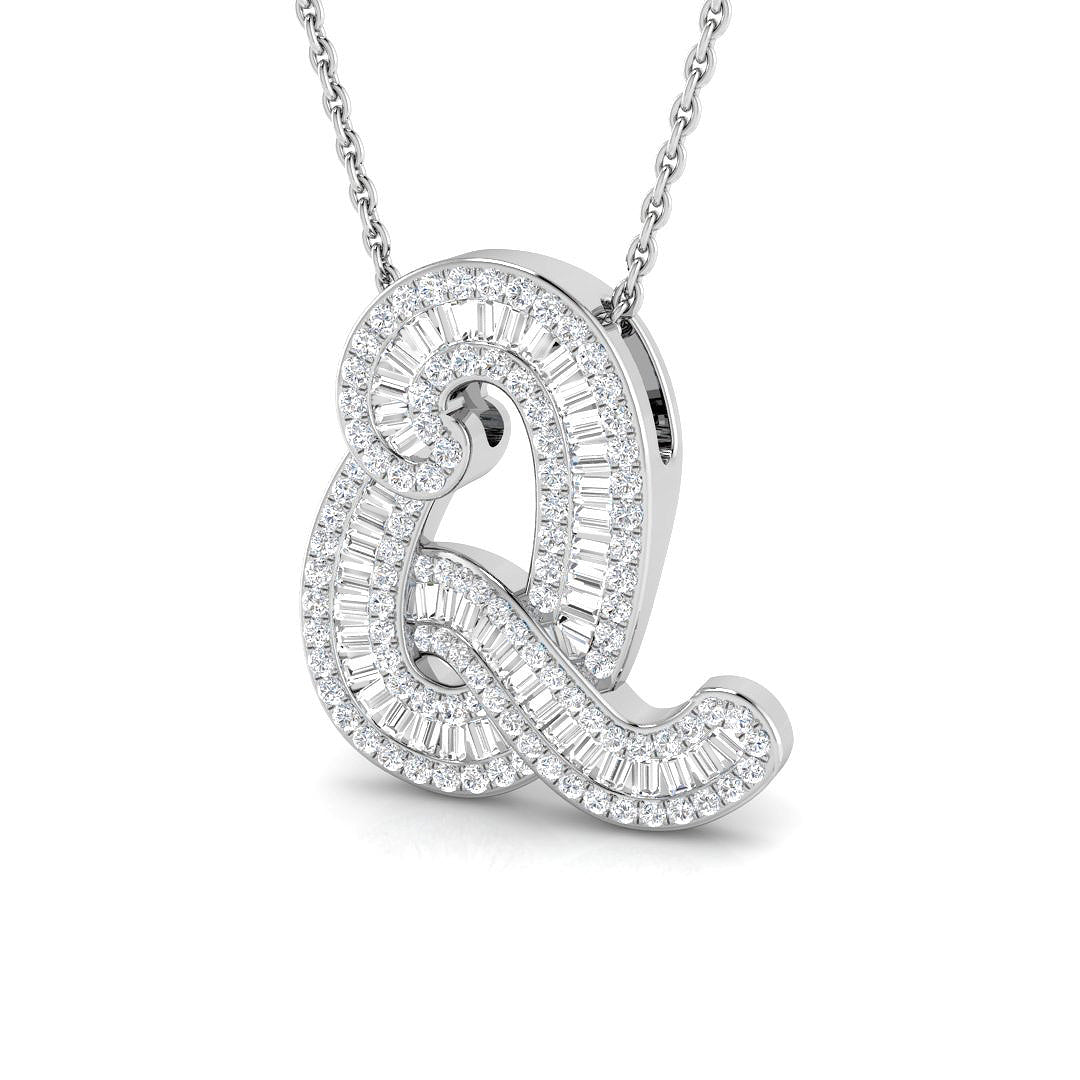 9ct white gold Q initial pendant natural diamond