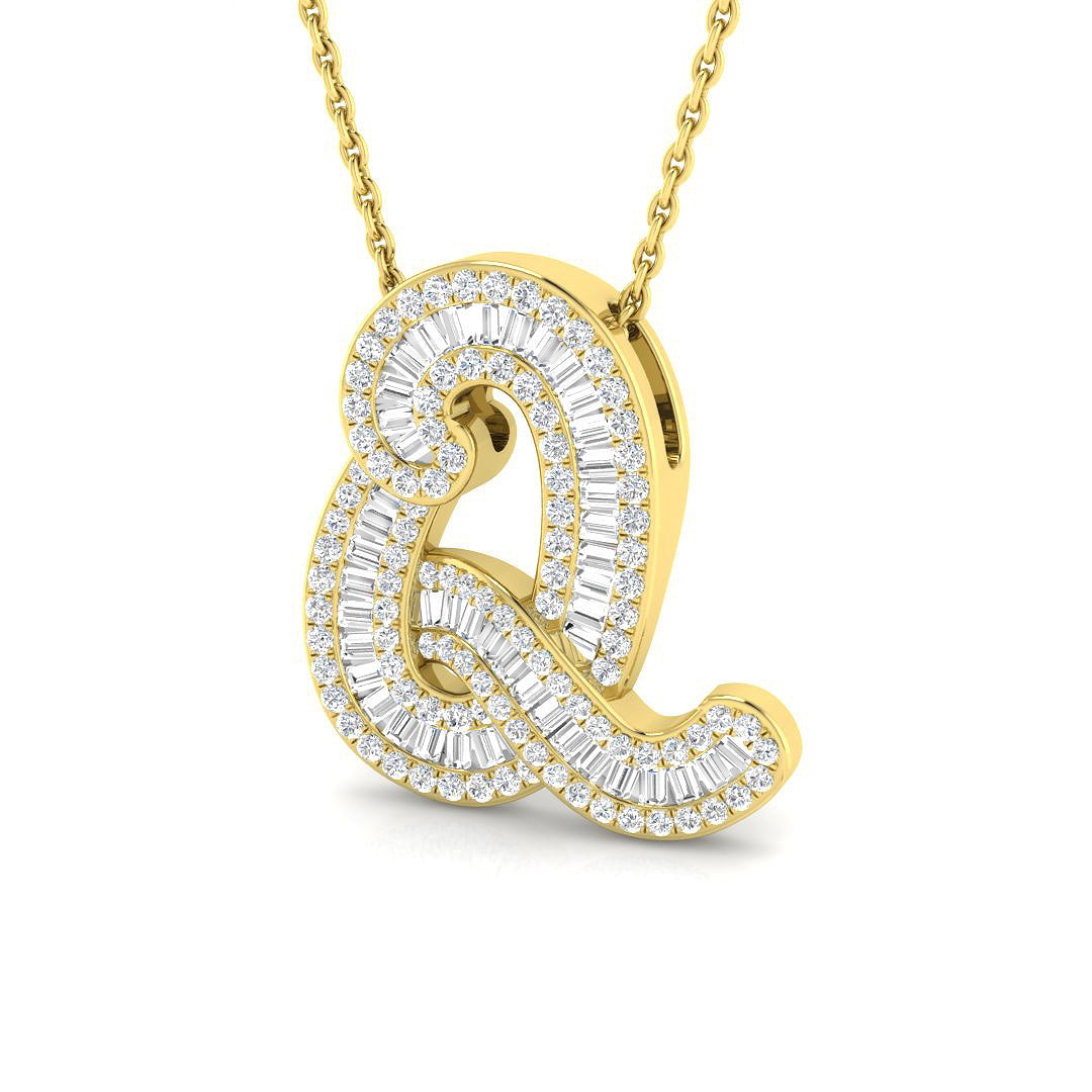 Yellow Gold Baguette Diamond Initials Pendant
