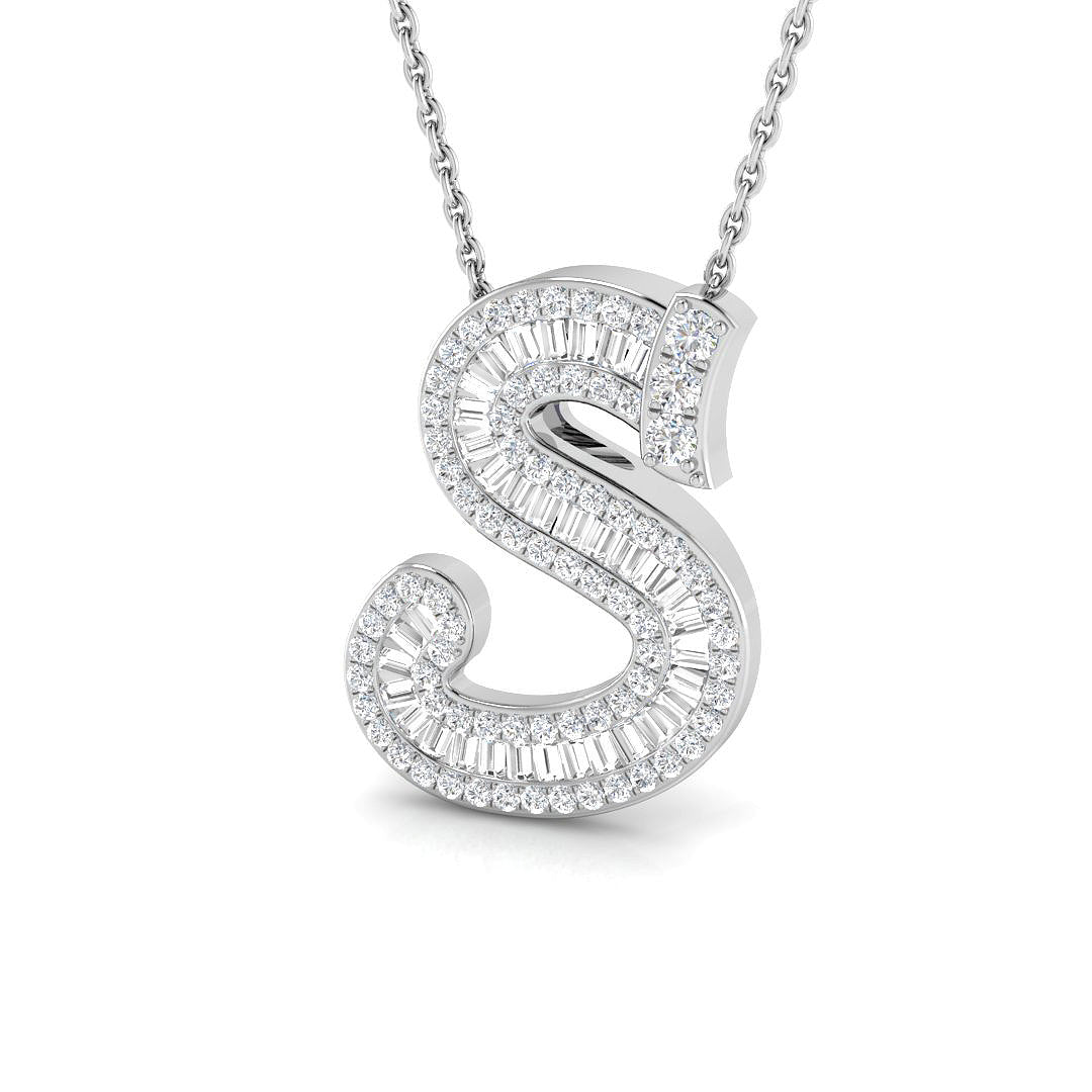 9ct white gold S initial pendant natural diamond
