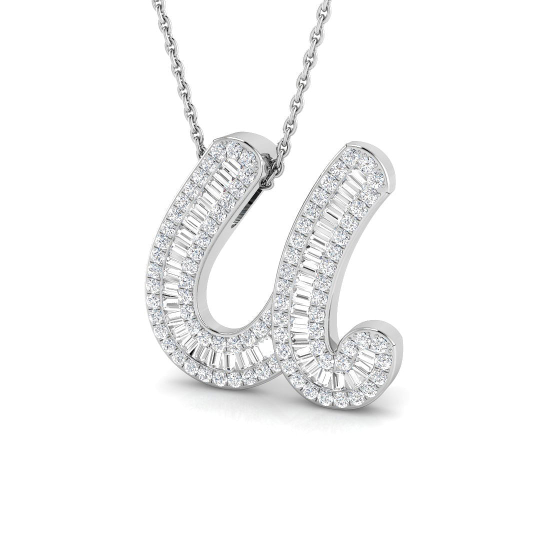 9ct white gold U initial pendant natural diamond