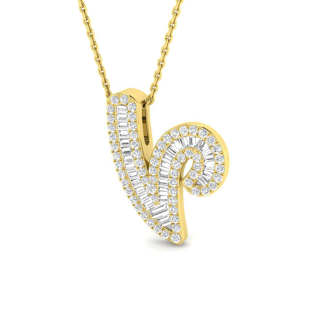 Yellow Gold Baguette Diamond Initials Pendant