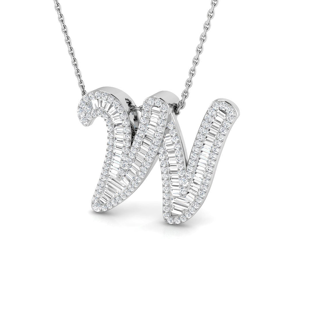 9ct white gold W initial pendant natural diamond
