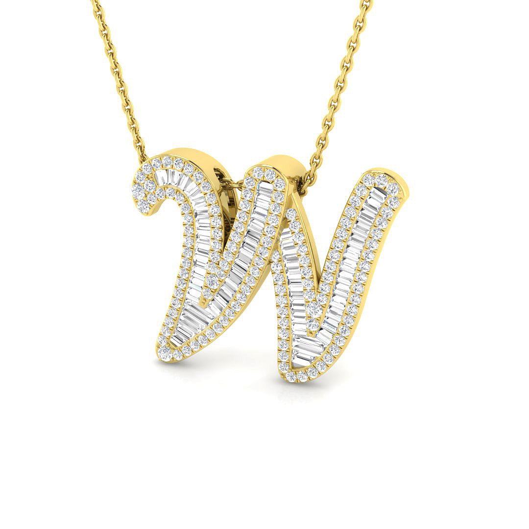 Yellow Gold Baguette Diamond Initials Pendant