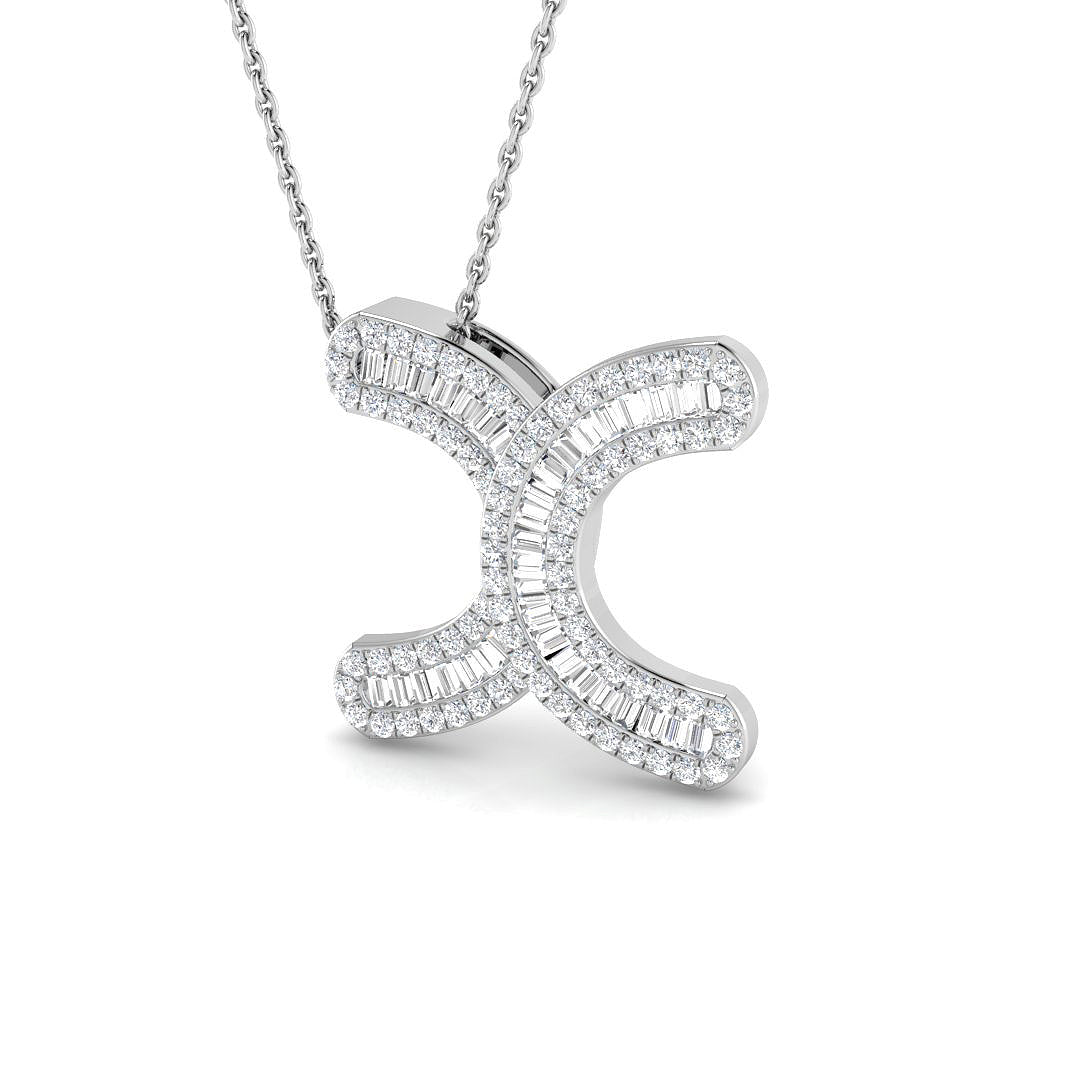 9ct white gold X initial pendant natural diamond