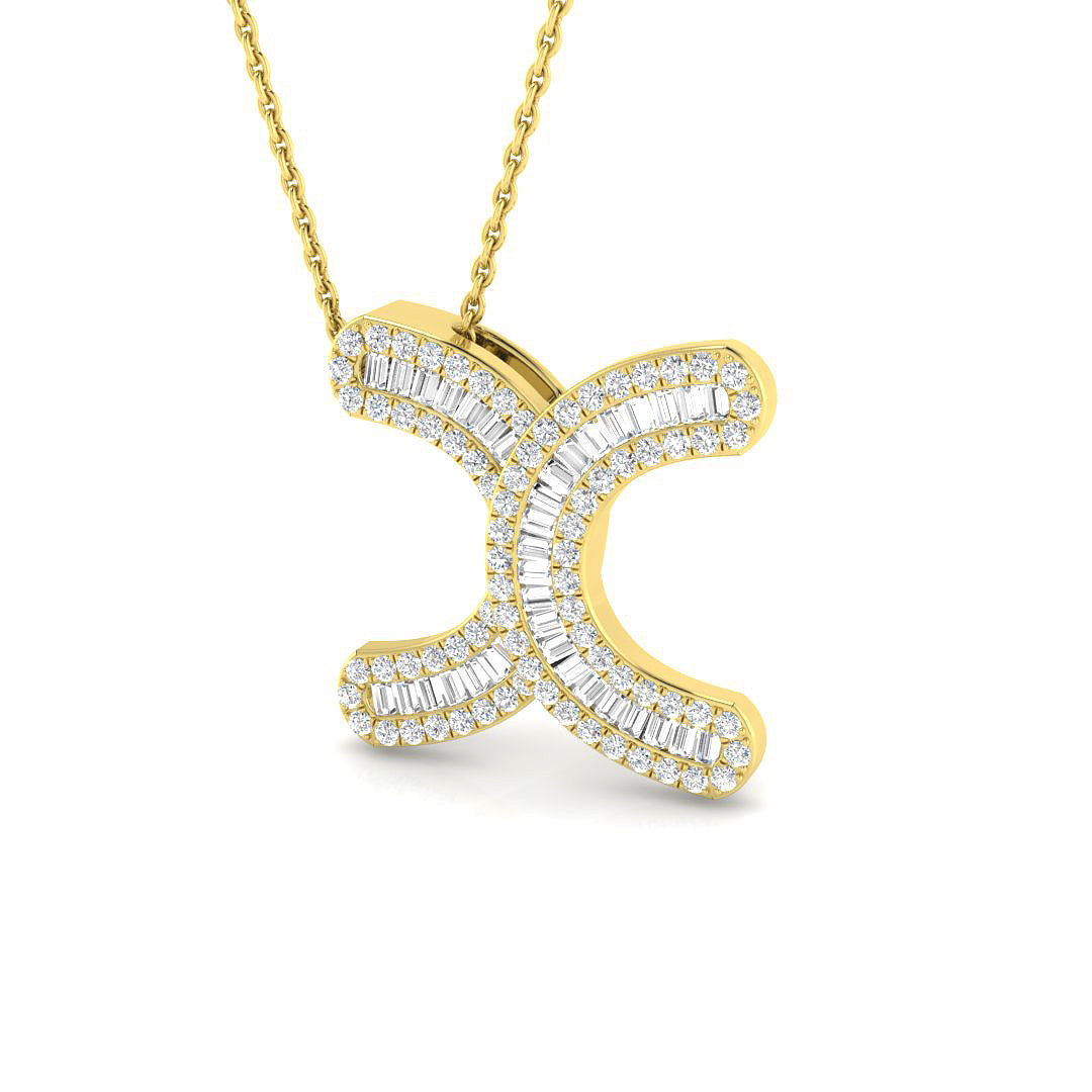 Yellow Gold Baguette Diamond Initials Pendant