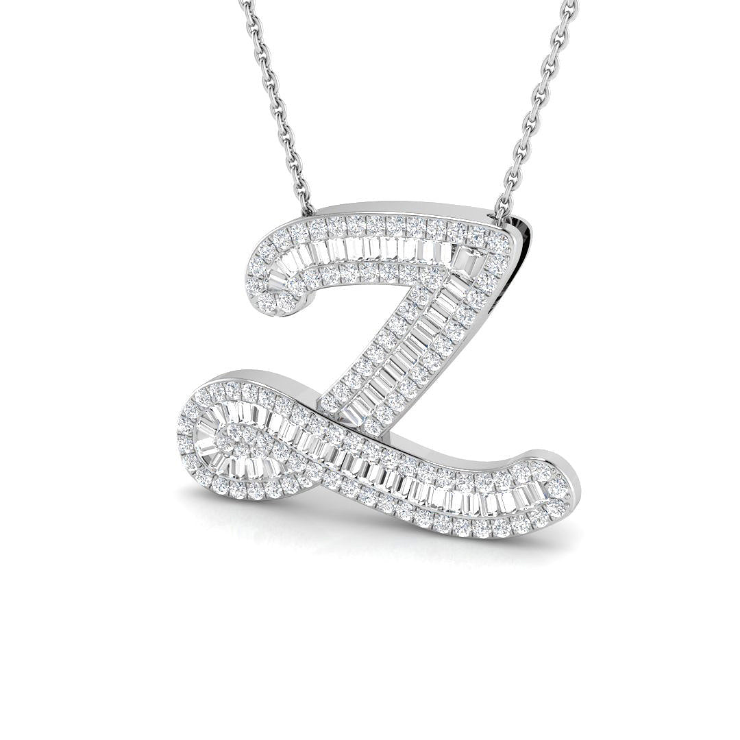 9ct white gold Z initial pendant natural diamond