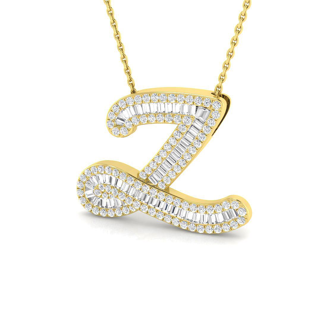 Yellow Gold Baguette Diamond Initials Pendant