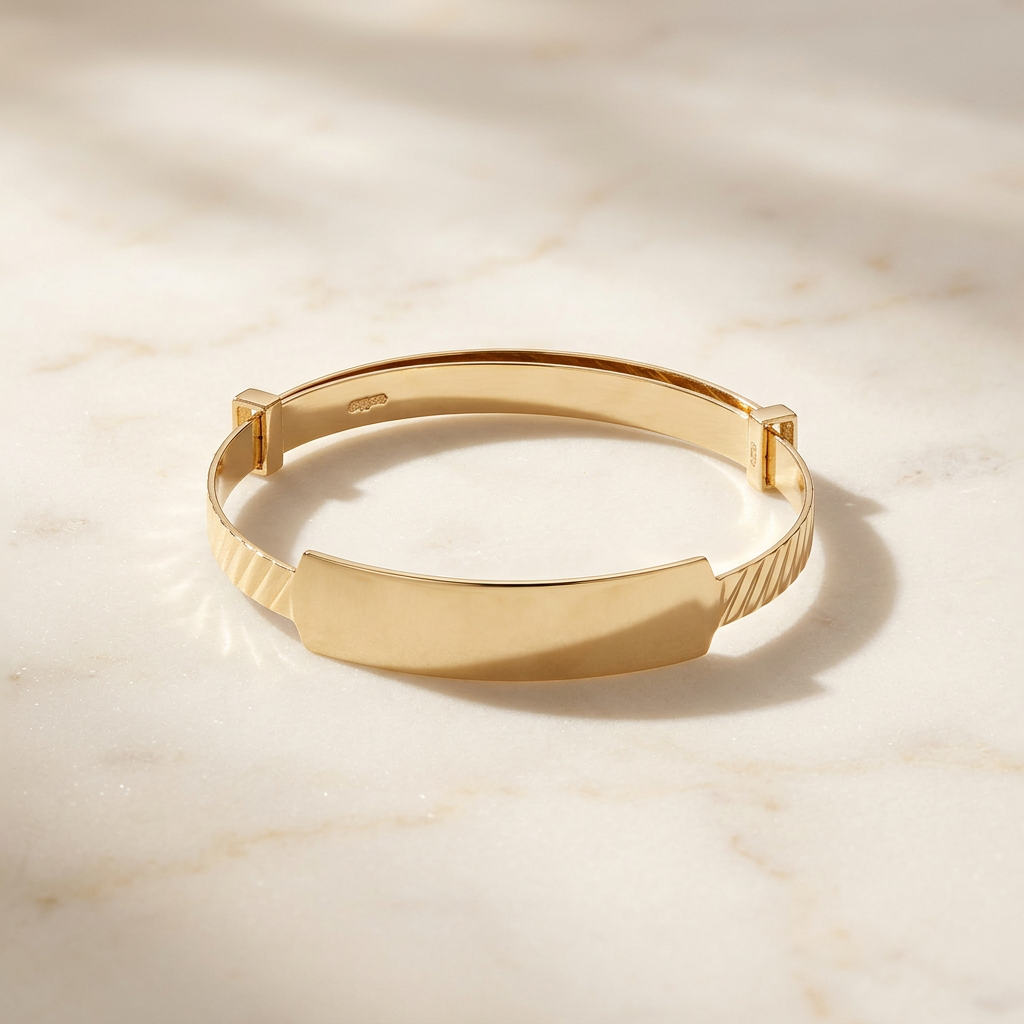 Baby ID Bangle Diagonal Cut Yellow Gold Style 1