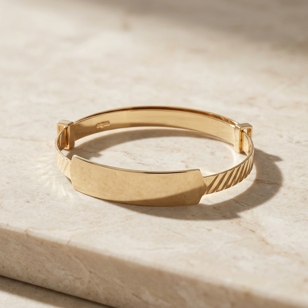 Baby ID Bangle Diagonal Cut Yellow Gold Style 1