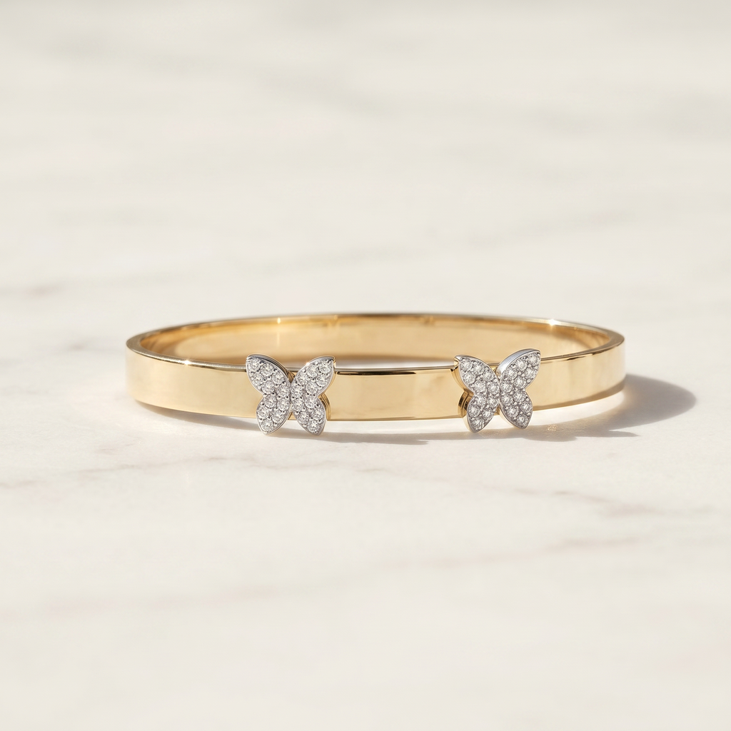 Baby Bangle Double Butterfly Yellow Gold