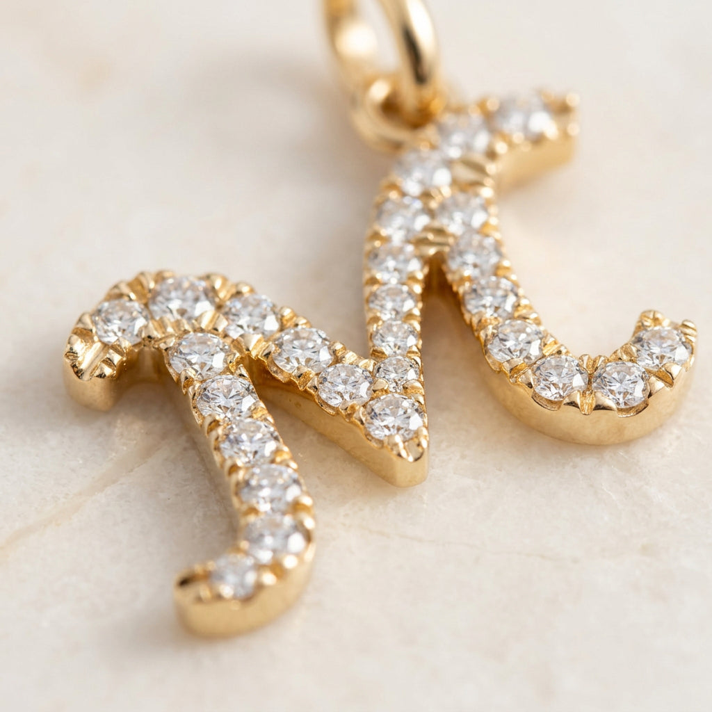 Yellow Gold Signature Script Lab Initial Necklace