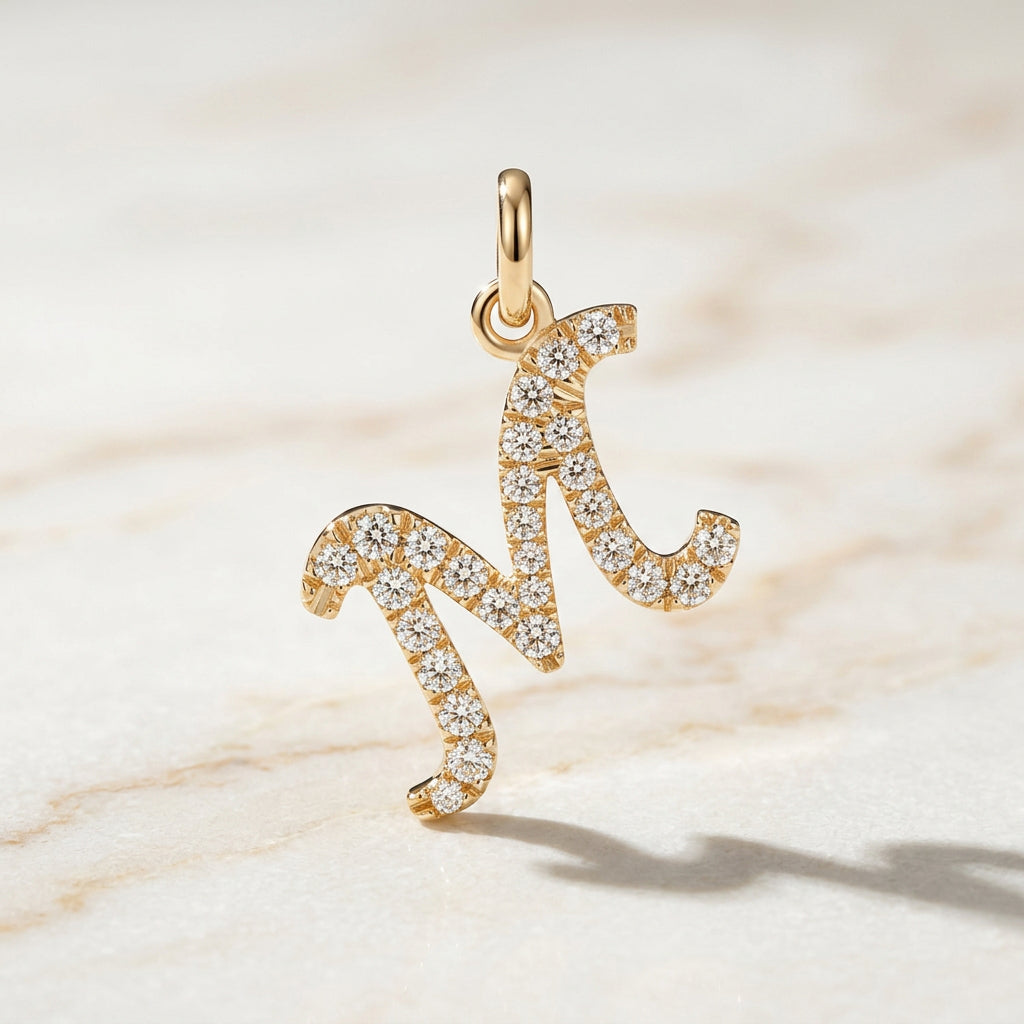 Yellow Gold Signature Script Lab Initial Necklace
