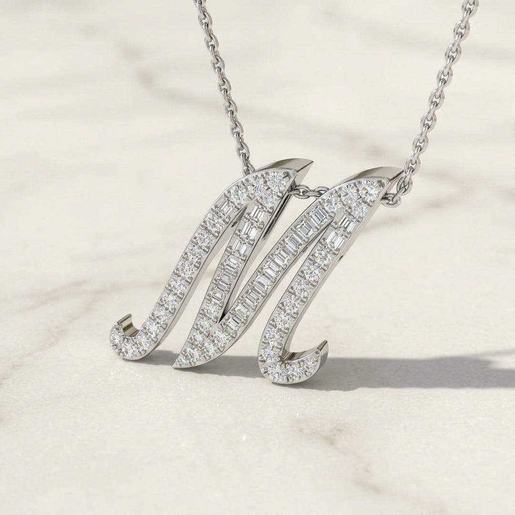 White Gold Diamond Initial Pendant
