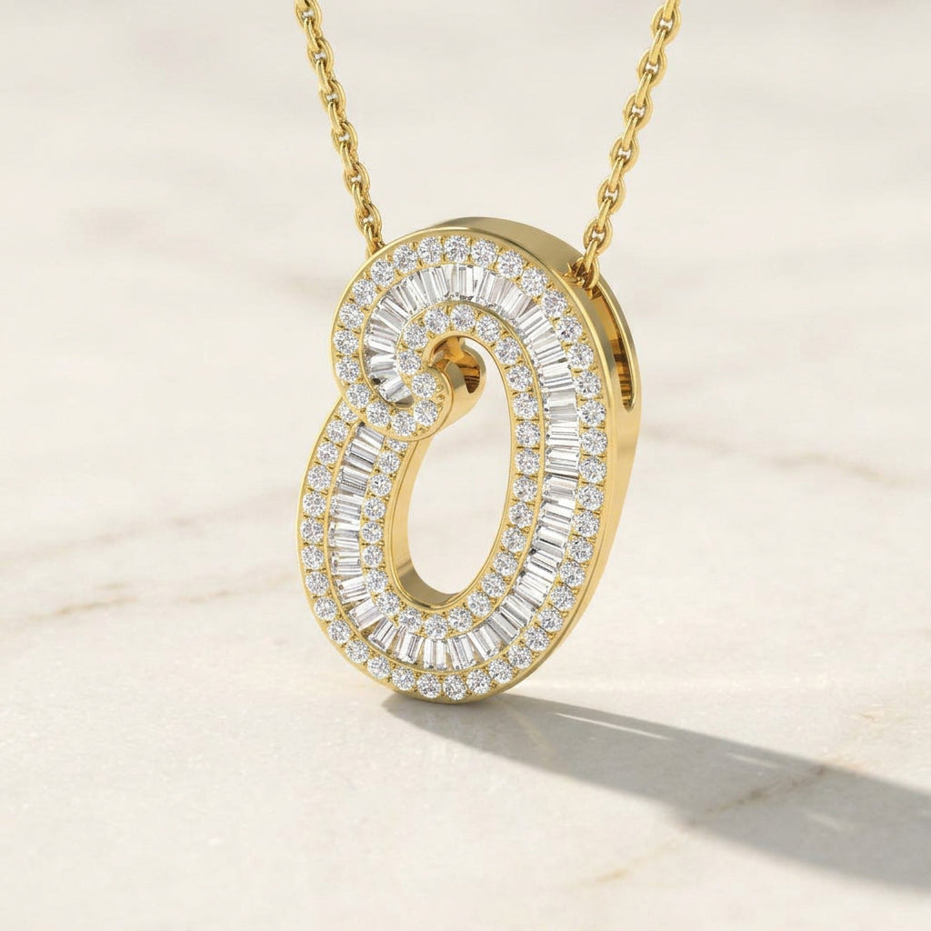 Yellow Gold Baguette Diamond Initials Pendant