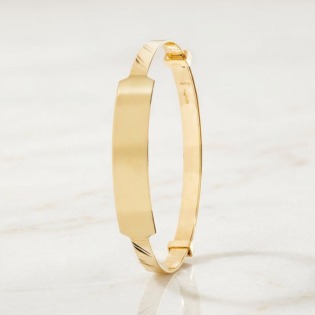 Baby ID Bangle Diagonal Cut Yellow Gold Style 2
