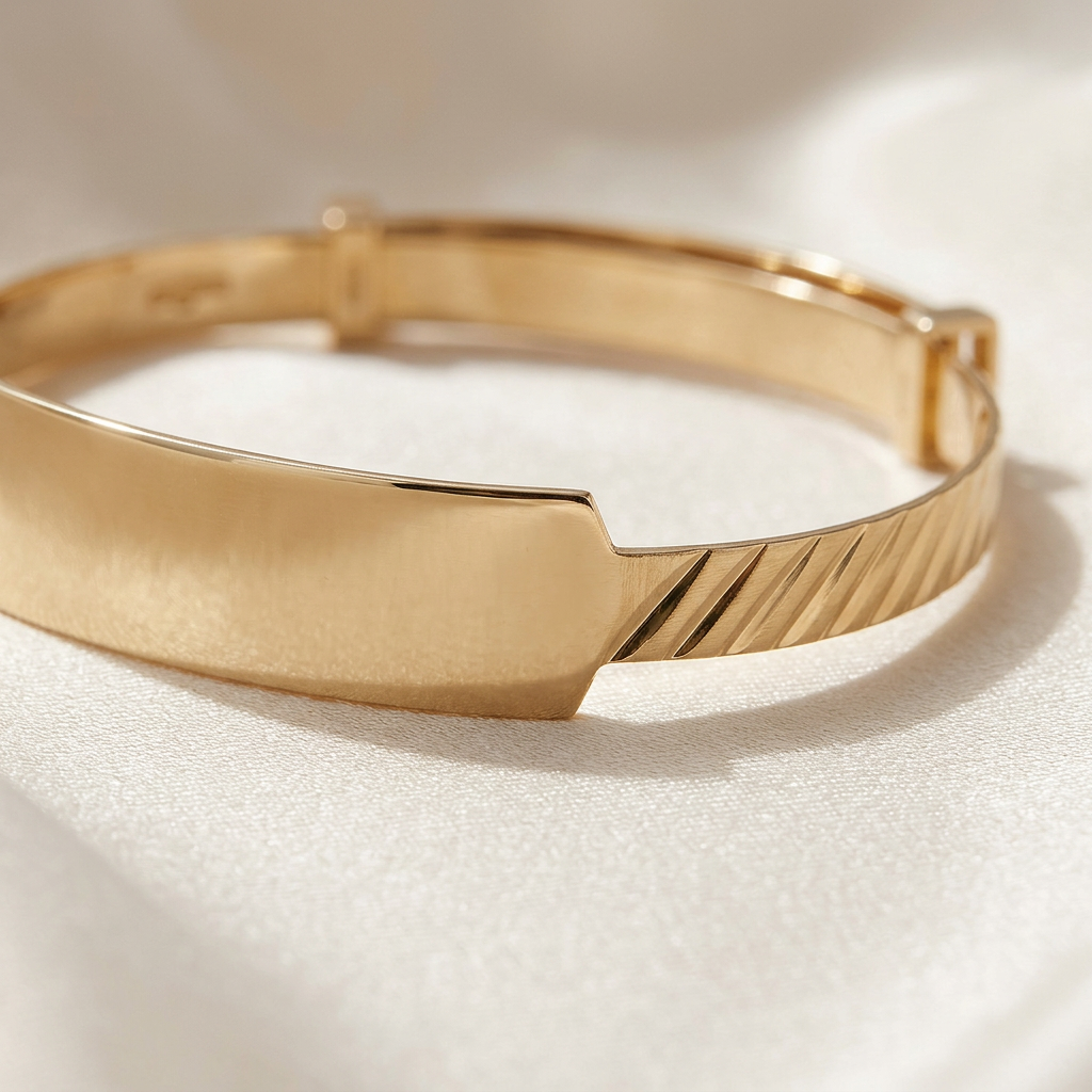 Baby ID Bangle Diagonal Cut Yellow Gold Style 1