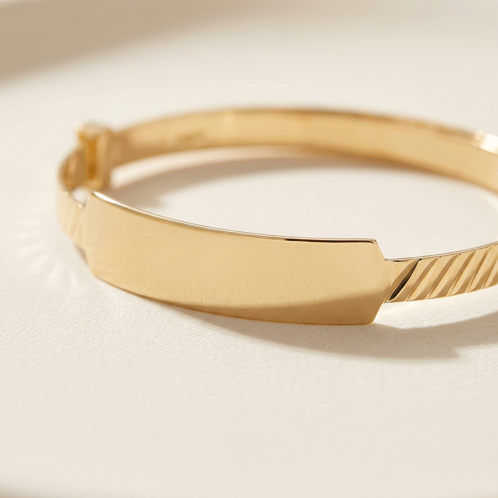 Baby ID Bangle Diagonal Cut Yellow Gold Style 1