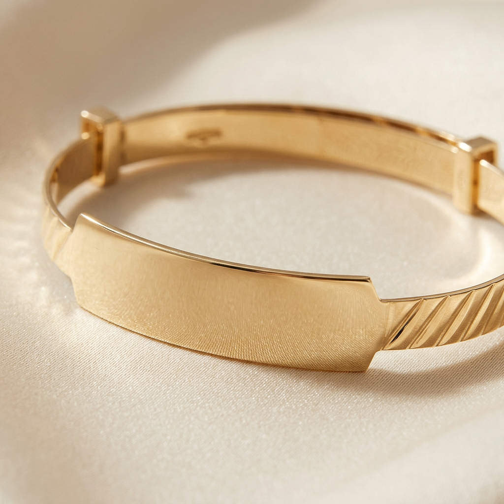 Baby ID Bangle Diagonal Cut Yellow Gold Style 1