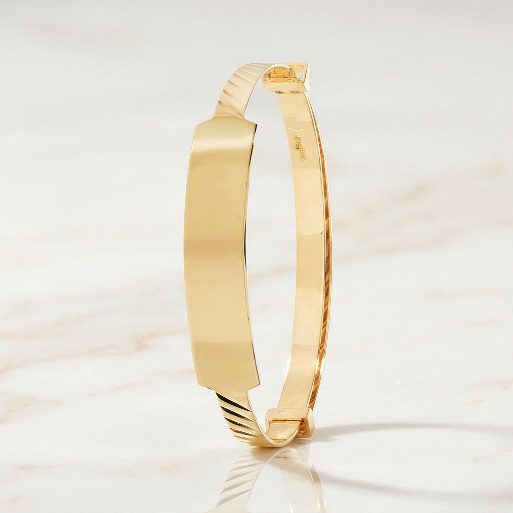 Baby ID Bangle Diagonal Cut Yellow Gold Style 1