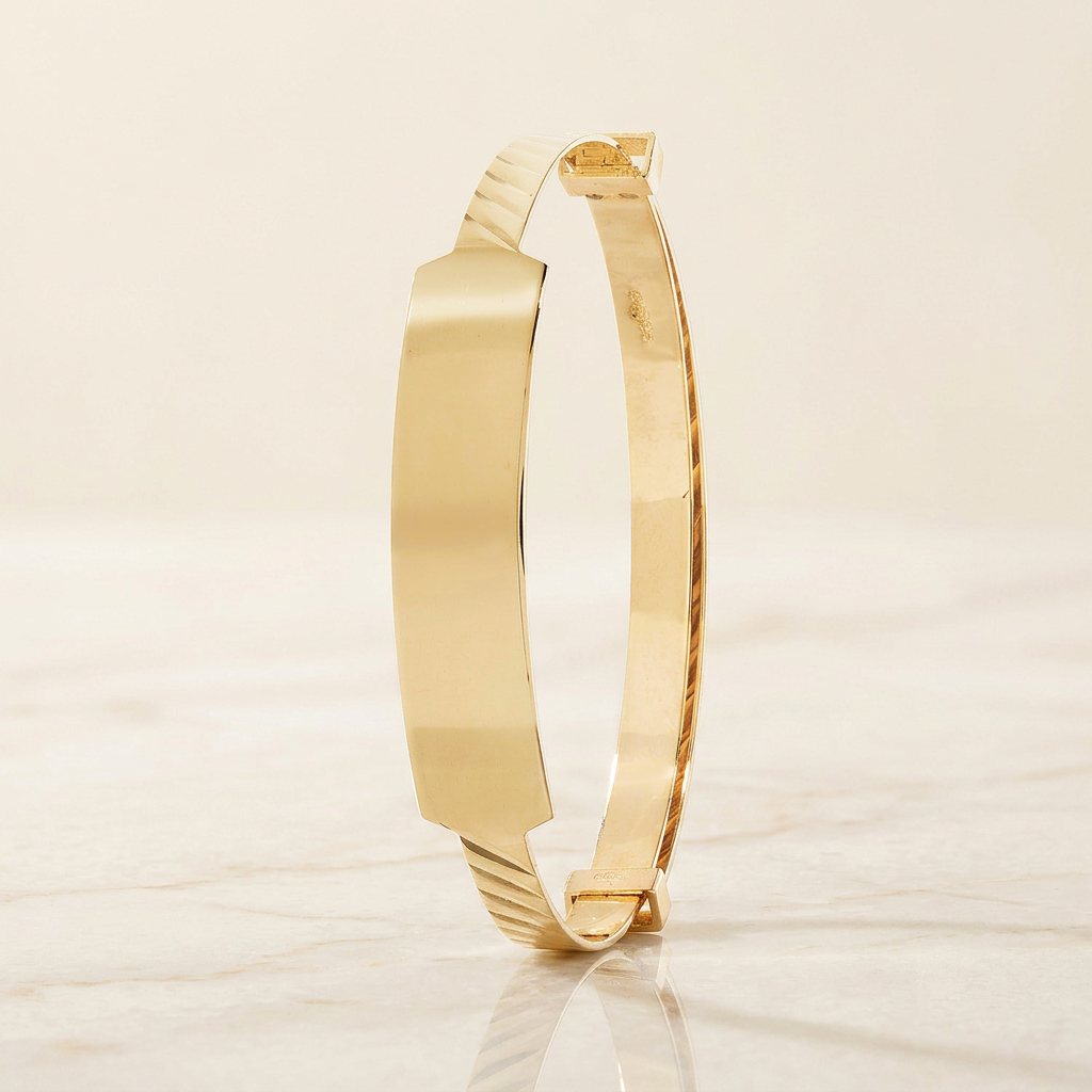Baby ID Bangle Diagonal Cut Yellow Gold Style 1