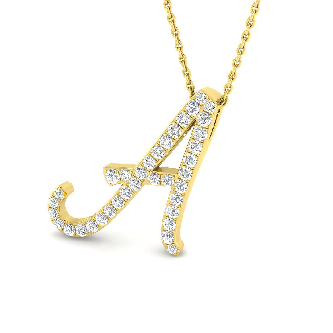 9ct Yellow Gold Diamond Initial Pendant Letter A