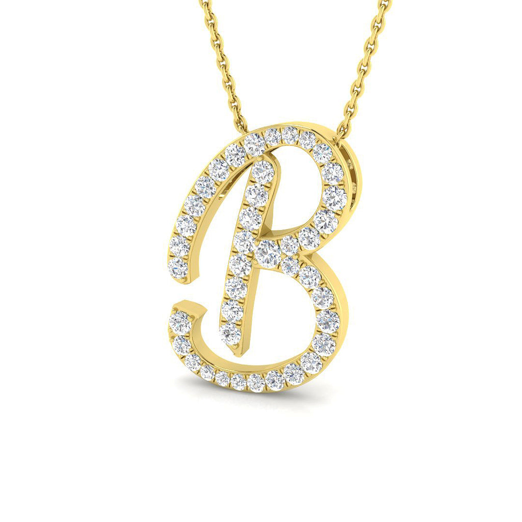 9ct Yellow Gold Diamond Initial Pendant Letter B