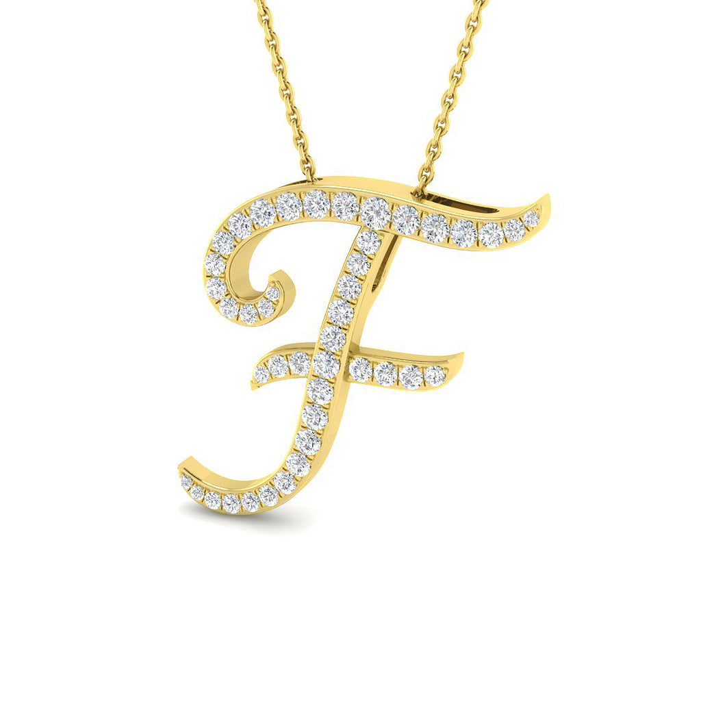 9ct Yellow Gold Diamond Initial Pendant Letter F