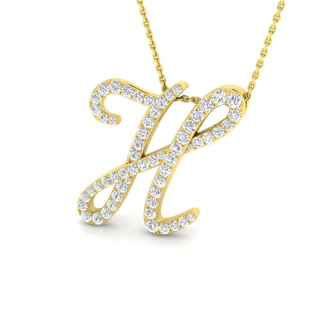 9ct Yellow Gold Diamond Initial Pendant Letter H