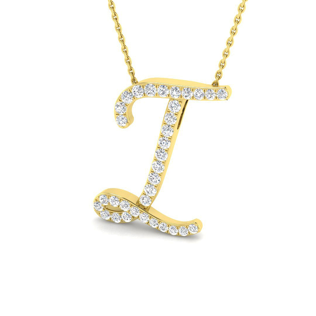 9ct Yellow Gold Diamond Initial Pendant Letter I