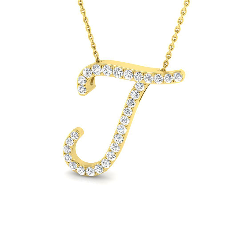 9ct Yellow Gold Diamond Initial Pendant Letter J