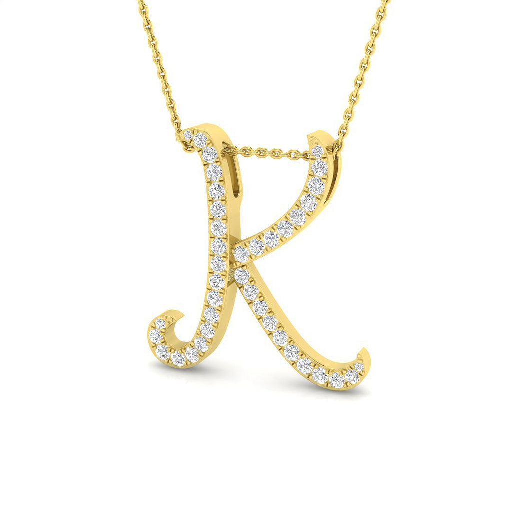 9ct Yellow Gold Diamond Initial Pendant Letter K