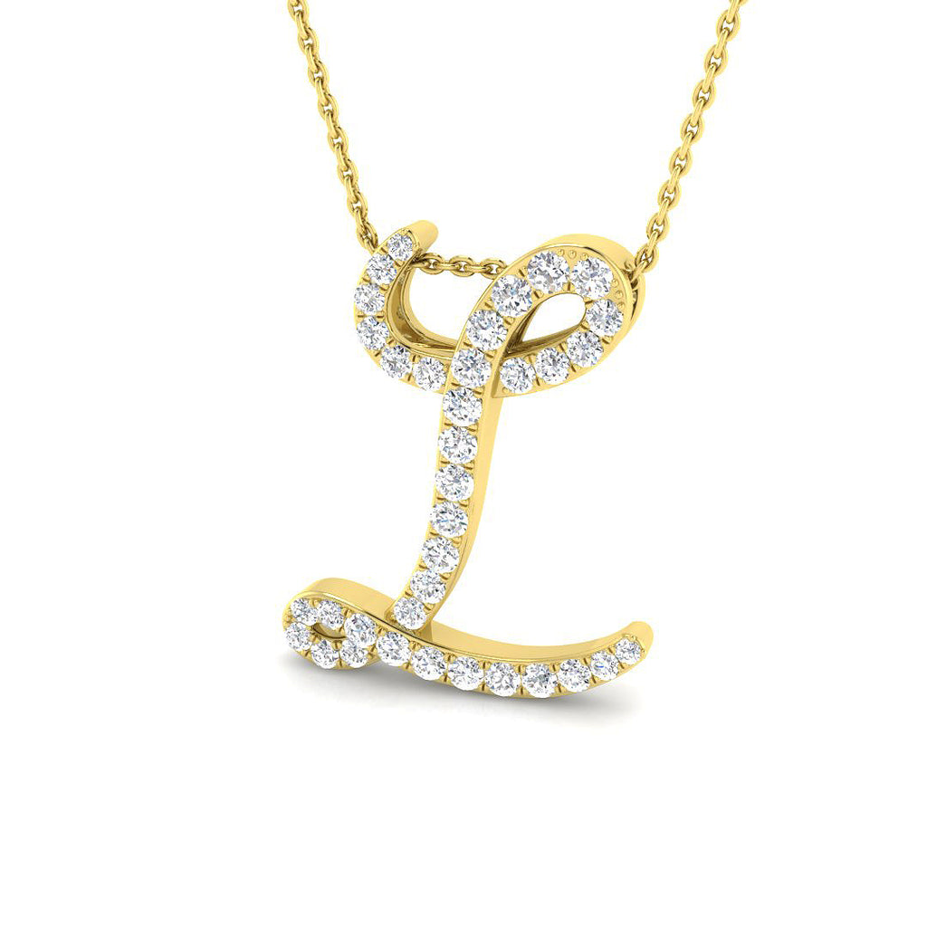9ct Yellow Gold Diamond Initial Pendant Letter L