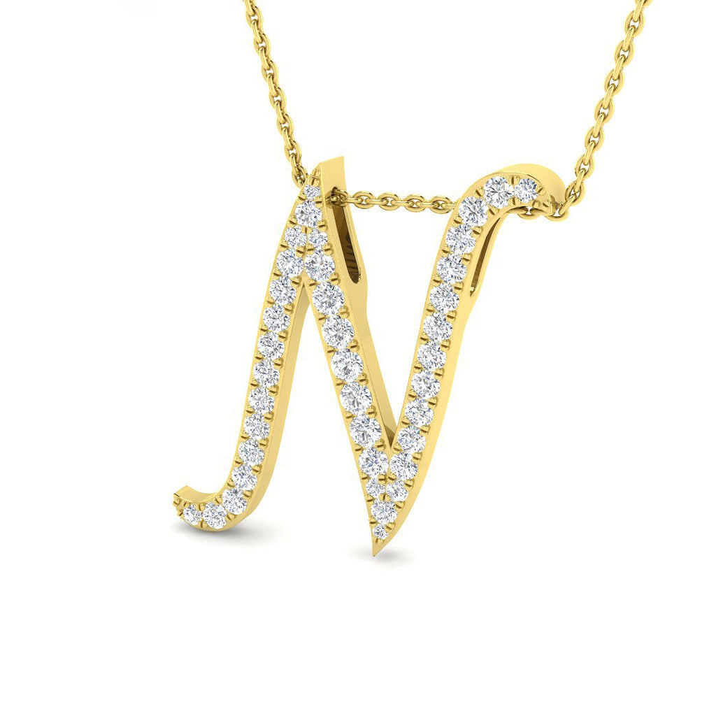9ct Yellow Gold Diamond Initial Pendant Letter N