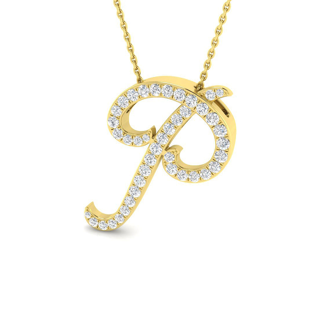 9ct Yellow Gold Diamond Initial Pendant Letter P