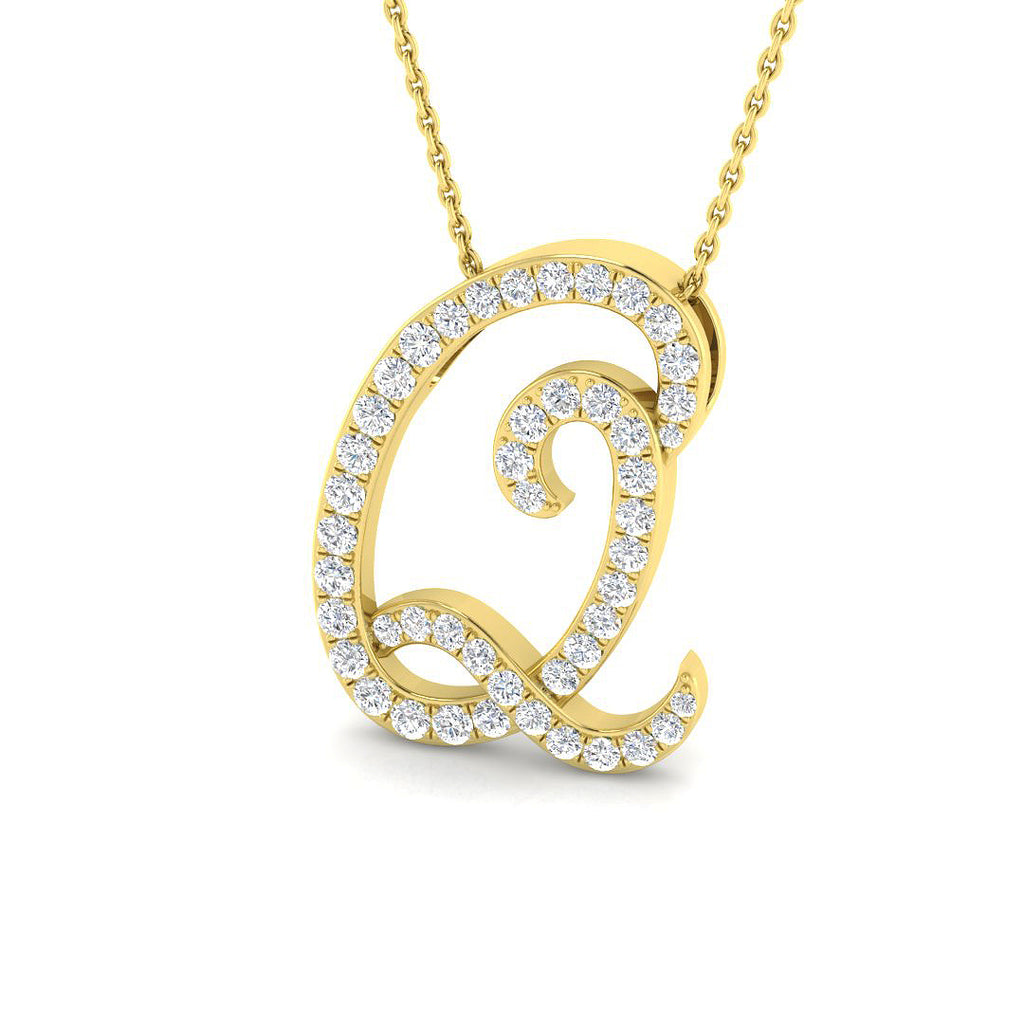 9ct Yellow Gold Diamond Initial Pendant Letter Q