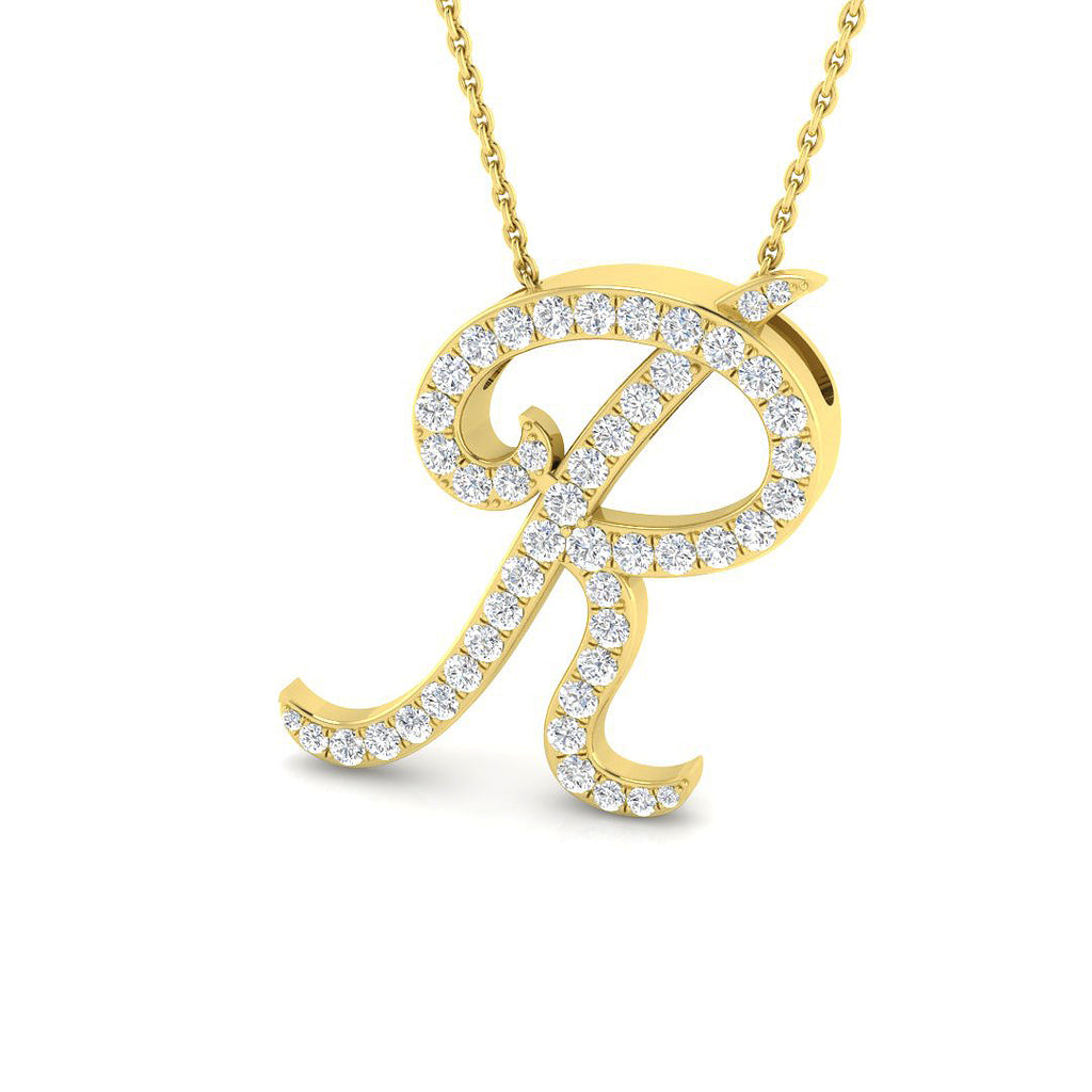 9ct Yellow Gold Diamond Initial Pendant Letter R