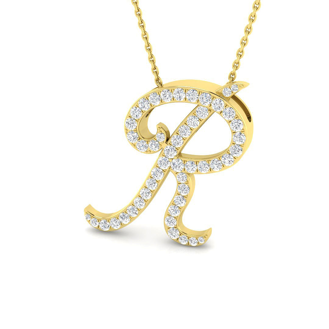 9ct Yellow Gold Diamond Initial Pendant Letter R