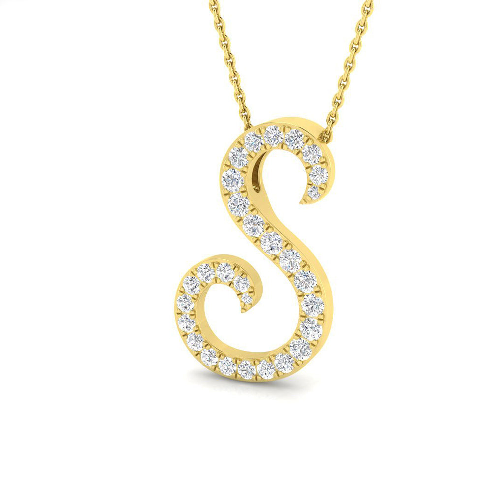 9ct Yellow Gold Diamond Initial Pendant Letter S