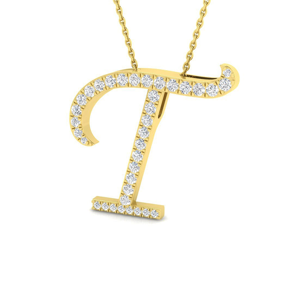 9ct Yellow Gold Diamond Initial Pendant Letter T