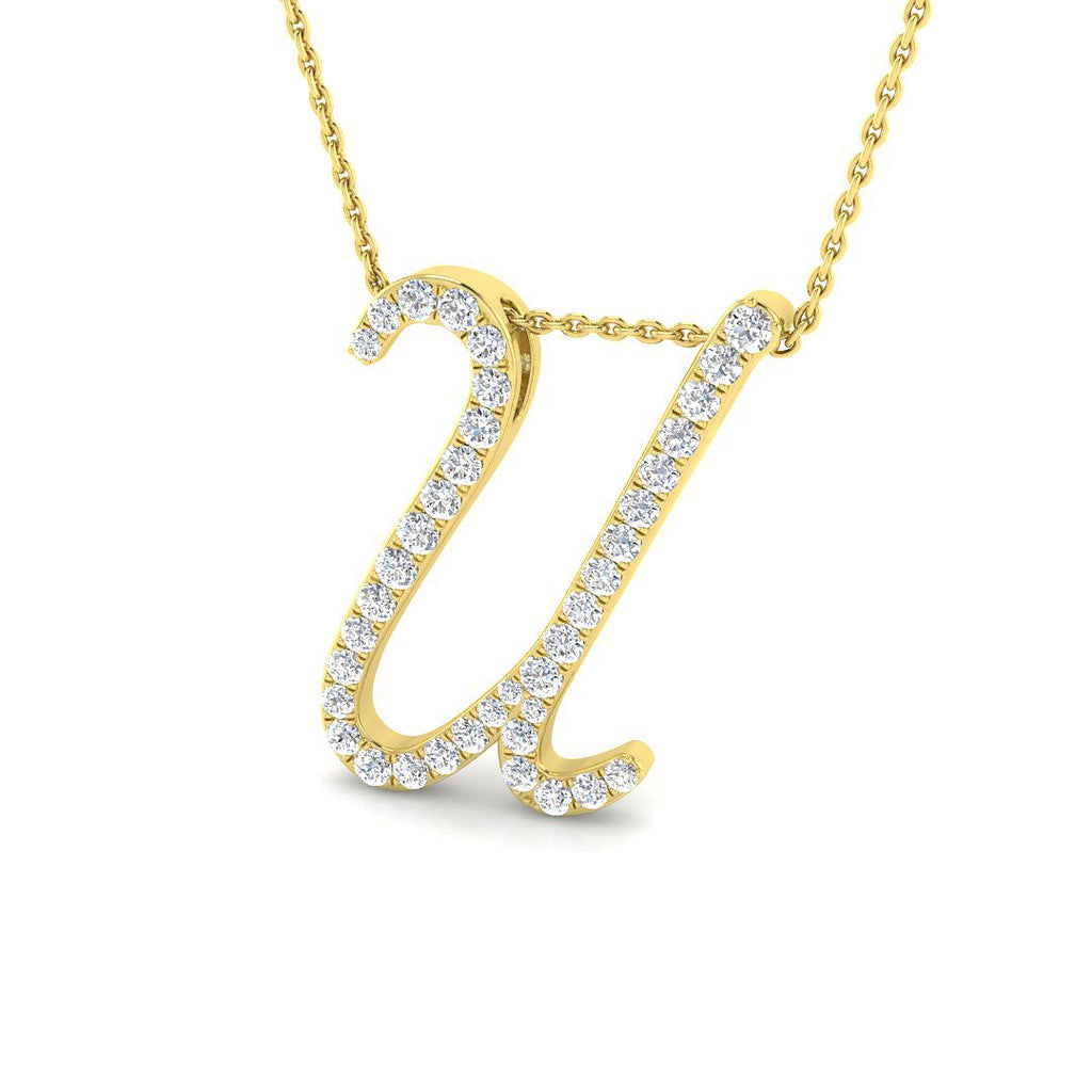 9ct Yellow Gold Diamond Initial Pendant Letter U