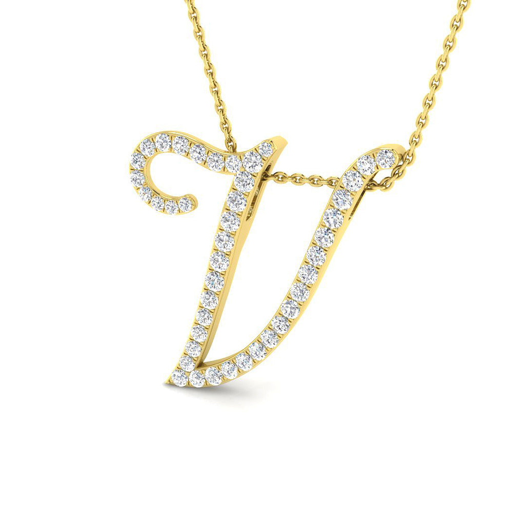 9ct Yellow Gold Diamond Initial Pendant Letter V